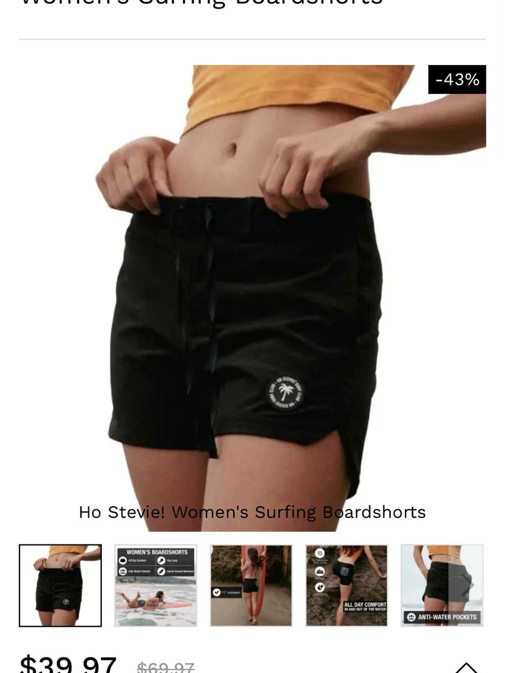 Women's Black Surf Bermudas - Drawstring Boardshorts